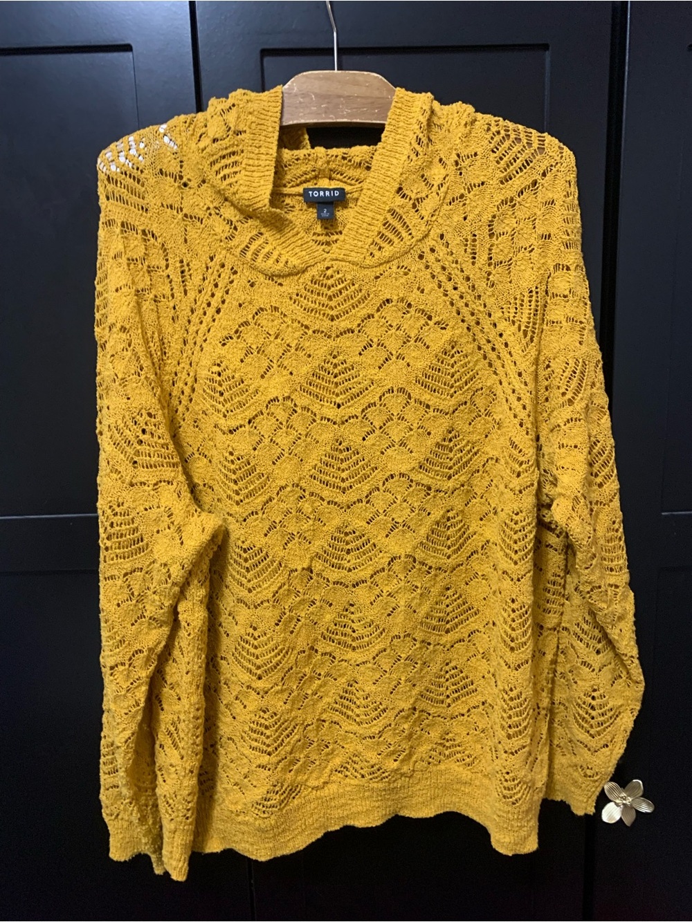 torrid Mustard Yellow Open-Knit hooded Sweater crochet cute comfy
